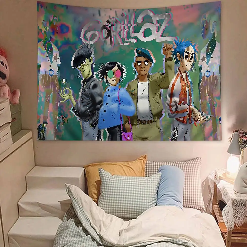 Music Cool Band G-Gorillaz Cartoon Tapestry Art Science Fiction Room Home Decor Wall Hanging Sheets