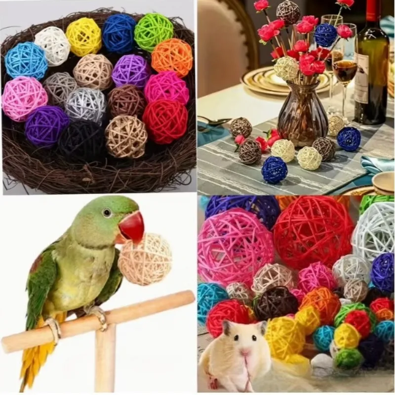 10pcs 3cm Mix Color Rattan Balls, Colorful Parrot Chew Toys, Hamster Toys, Small Pet Toys for Cage Stimulation and Entertainment