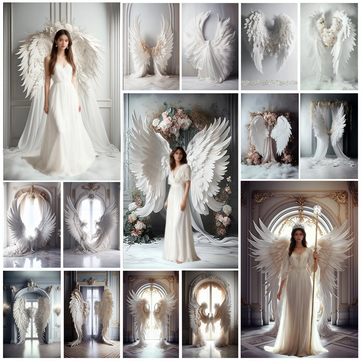 White Angel Wings Feathers Backdrop for Photography Wedding Portrait Women Girl Dresses Birthday Decor Background Photo Studio