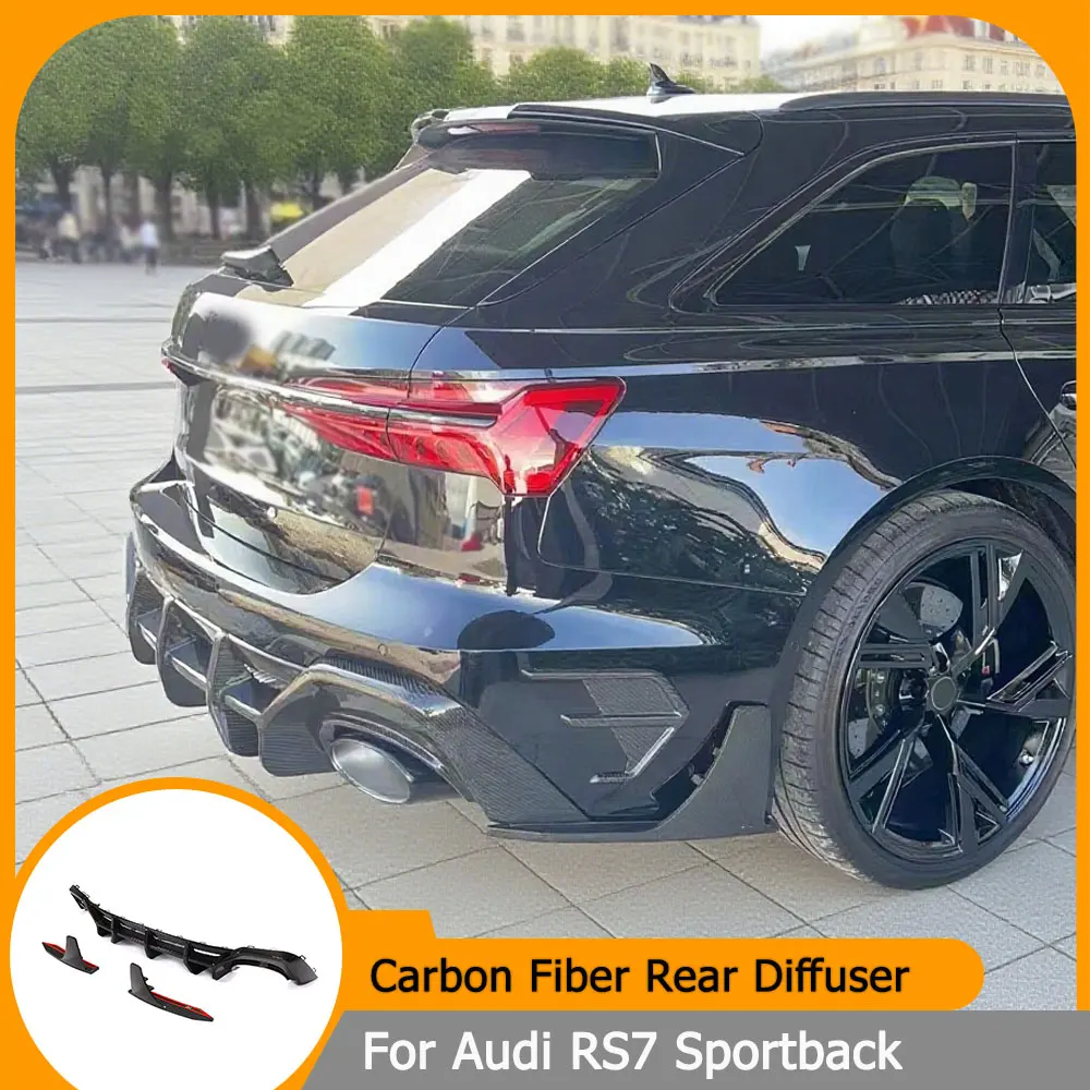 

Сухой карбоновый задний бампер, диффузор, спойлер для Audi RS7 Sportback, 4-дверный, 2020 2021, автомобильный задний бампер, диффузор, сплиттеры, 3 шт.