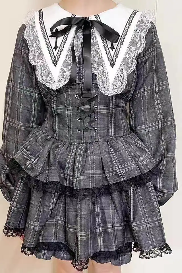 

Sweet Style High Waist A-Line Dress Lace Splicing Slimming Effect Production Type New Model Japanese Style Princess Skirt