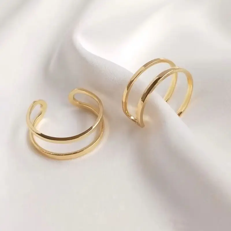 14K Gold Plating Copper Wire Double Strand Double Thread Ring Clip Bead Winding Bottom Double Ring Handmade DIY Accessories