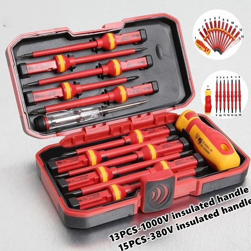 

13pcs 1000V Magnetic Screwdrivers Set with Magnetic Slotted Phillips Pozidriv Torx Bits Electrician Repair Tools Kit