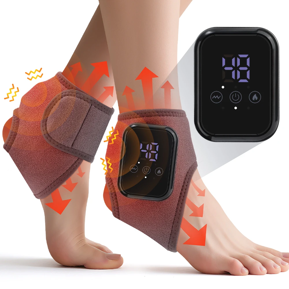 Electric Foot Ankle Vibration Massager Hot Compress Massage Support Ankle Brace Protector Wireless Plantar Fascia Foot Relax