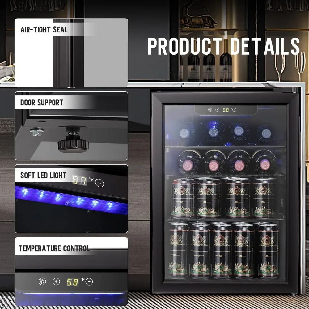 Chłodziarka do wina/szafka na wino 2.6 cu.ft, mała mini lodówka do wina, lodówka na piwo i sodę z przezroczystymi szklanymi drzwiami.
