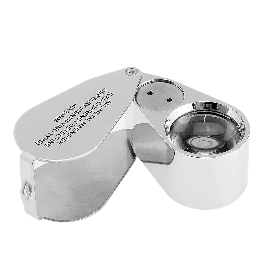 40X LED UV Illuminated Jeweler Loupe Magnifier with Metal Construction and Optical Glass