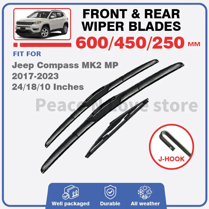 

Front Rear Windscreen Wiper Blades For Jeep Compass MK2 2017-2023 2nd Gen Brushes Car Accessories 24"18"10" 2018 2019 2021 Auto