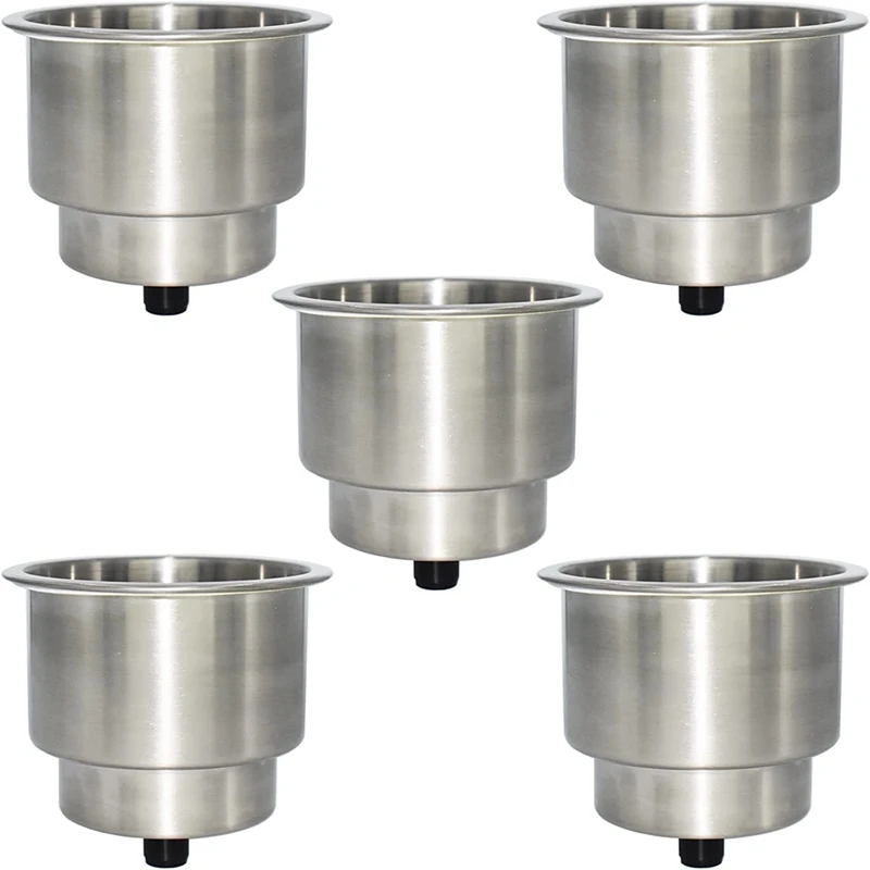 Stainless Steel Cup Drink Holder Insert With Drain For Marine Boat RV Camper, 5PCS