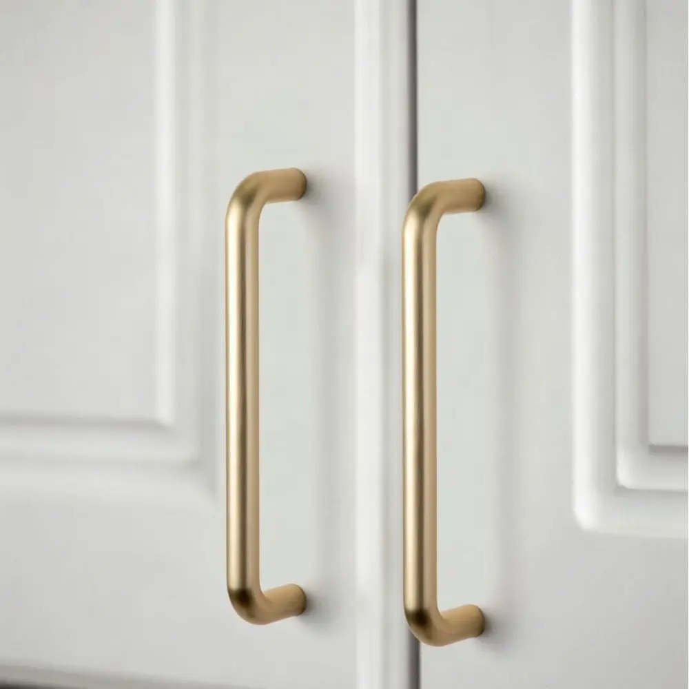 Solid Brass Cabinet Door Handles Bright Silver Finish U-Shaped Design Wardrobe Door Pulls Surface Mounted Gold Black Finish