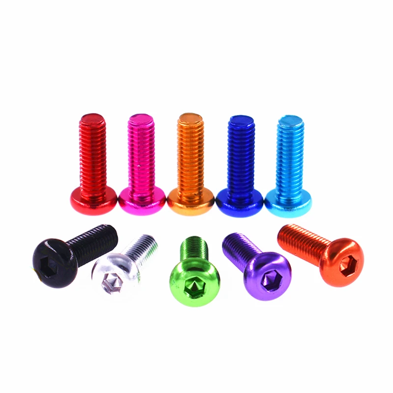 10pcs ISO7380 Aluminum Button Head Screw M3 M4 M5 M6*5/6/8/10/12/16/20/25 Colourful Aluminum Hex Allen Socket Round Head Screw
