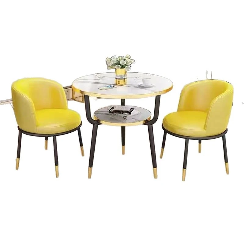 

Light luxury rock slab negotiation table and chair combination simple office meeting reception table coffee milk tea shop table