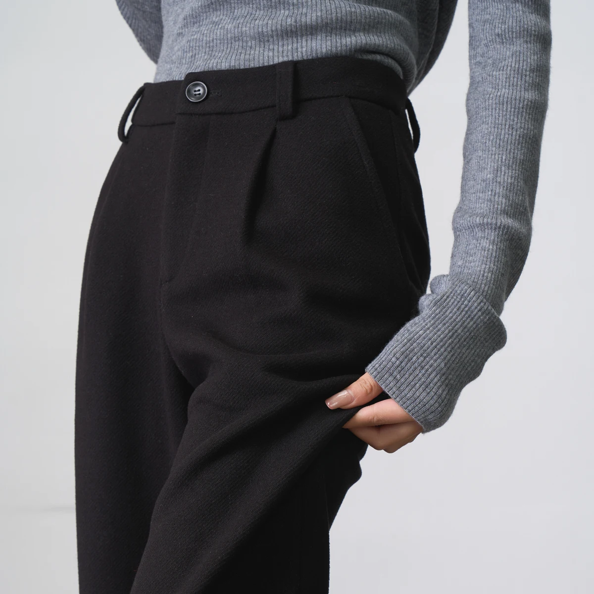 OLrain Women's Black Straight Leg Pants 2025 Autumn Zipper Front Design Office Commuter Comfort Fit Female Trousers O57QK001610