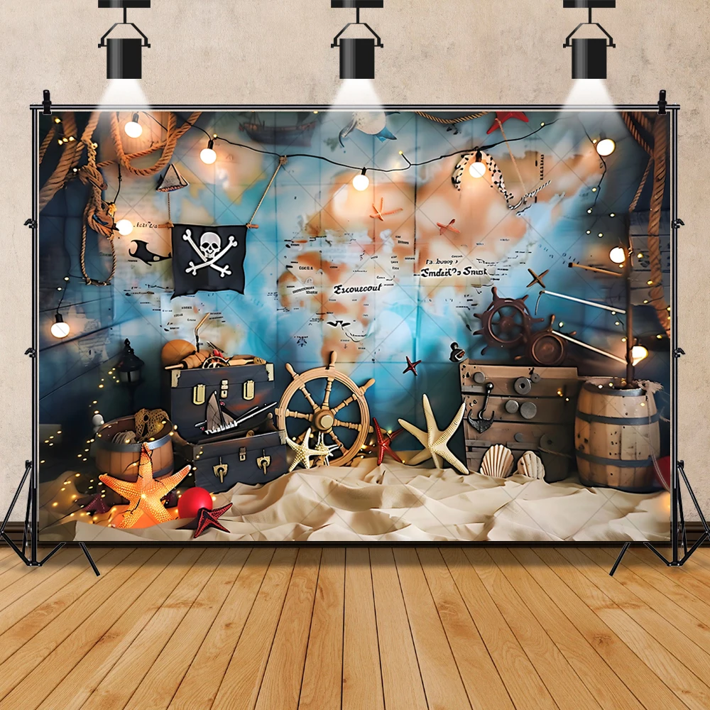 Pirate Theme Backdrop Custom Nautical Ship Sea Kids Birthday Party Decor Banner Portrait Photography Background For Photo Studio