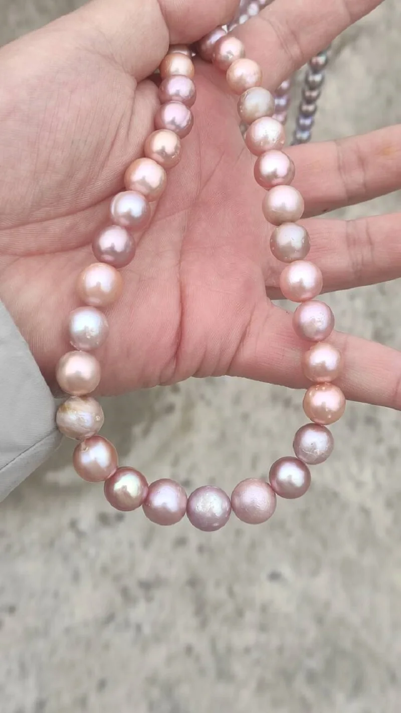 

huge AAA 11-14mm South Sea Natural Round pinkl purple Pearl Necklace 16in 18in 7.5-8in 14k