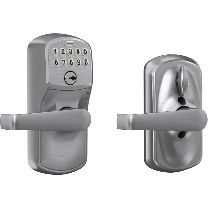 SCHLAGE Brushed Chrome FE595CS V PLY 626 ELA Plymouth Light Commercial Electronic Keypad Lock with Elan Lever(Satin Chrome)