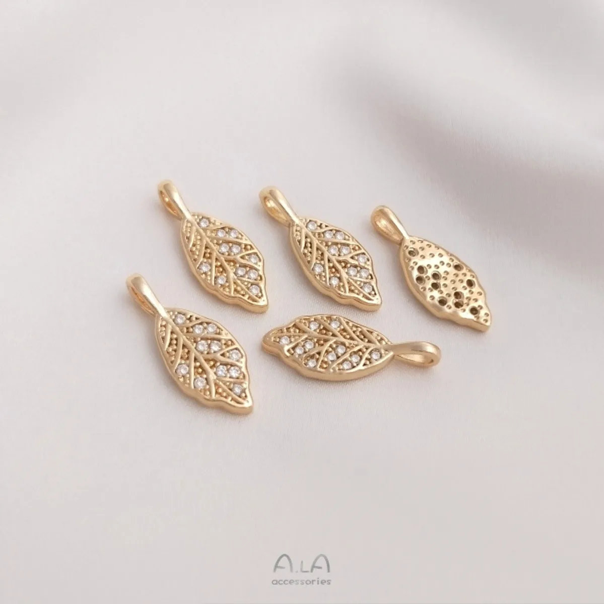 Brass 14K Gold Plated Real Gold Plating CZ Leaf Charms Pendant DIY Bracelet Necklace Earring Jewelry Accessories