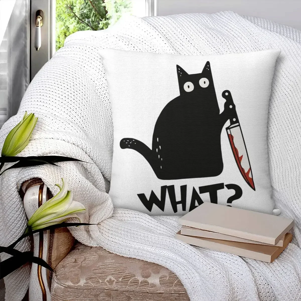 Cat What Murderous Black Cat With Knife Gift Premium Square Pillowcase Pillow Cover Comfort Throw Pillow for Home Living Room