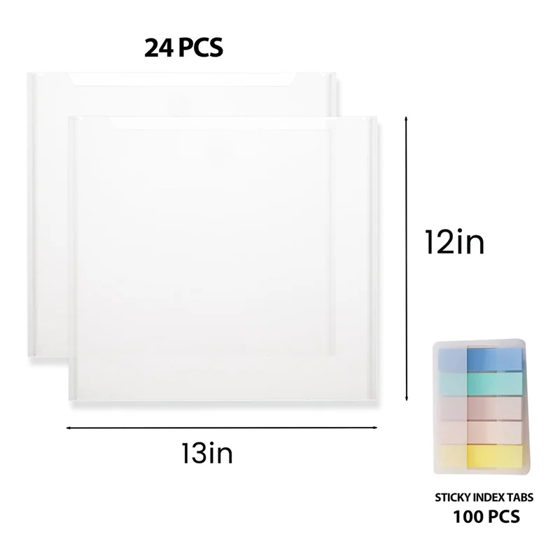24 шт., набор органайзеров для хранения бумаги для скрапбукинга, 12X13 дюймов, прозрачный набор органайзеров для бумаги для скрапбукинга с 100 шт., липкие индексные вкладки