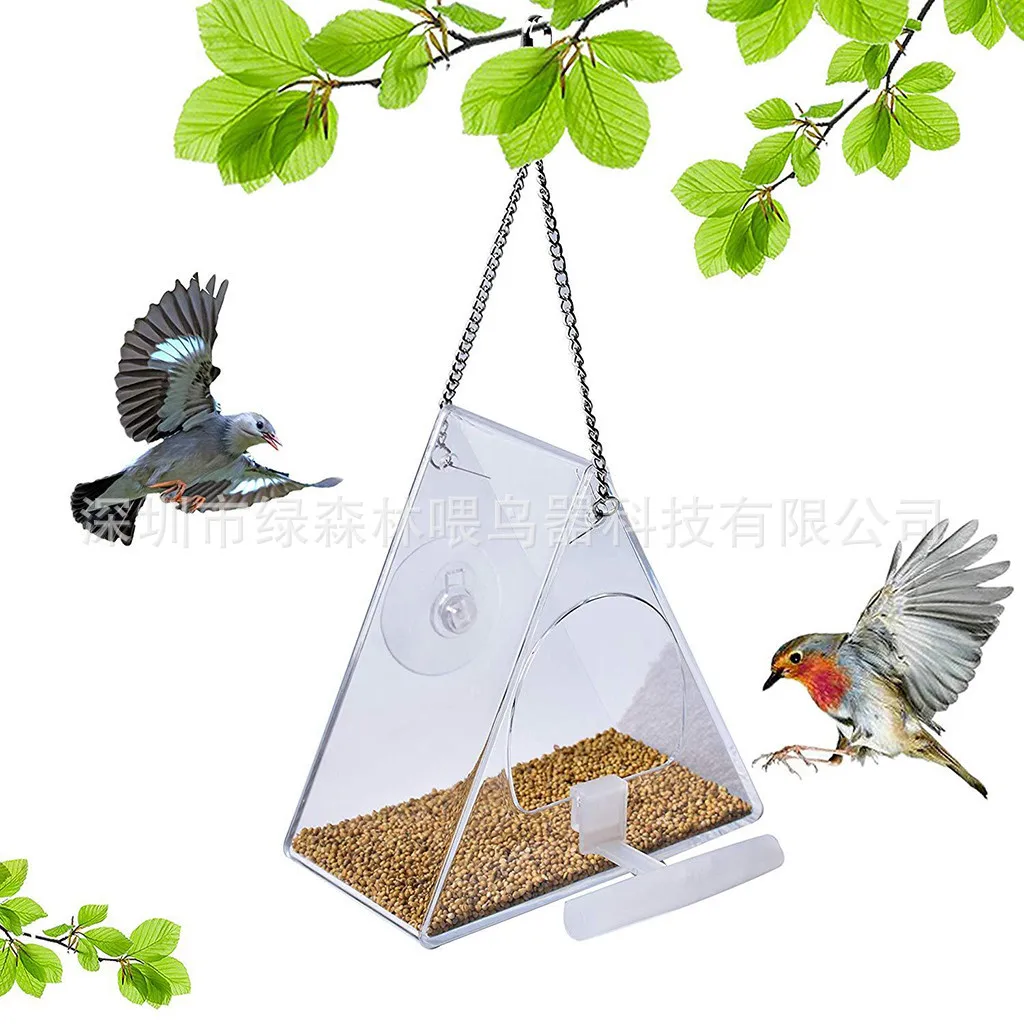 

Home & Garden Pet Products Acrylic bird feeder indoor and outdoor suction cup bird feeder triangle round acrylic bird feeder