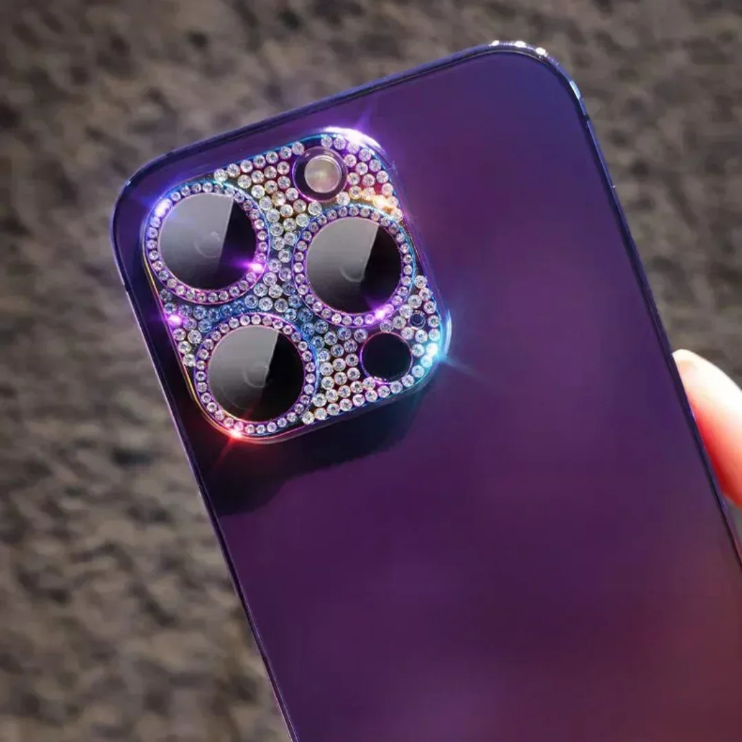 الماس فلاش عدسة الكاميرا حامي آيفون 15 برو ماكس 14 12 11 برو ماكس آيفون 13Mini بريق الطوب عدسة معدنية الزجاج