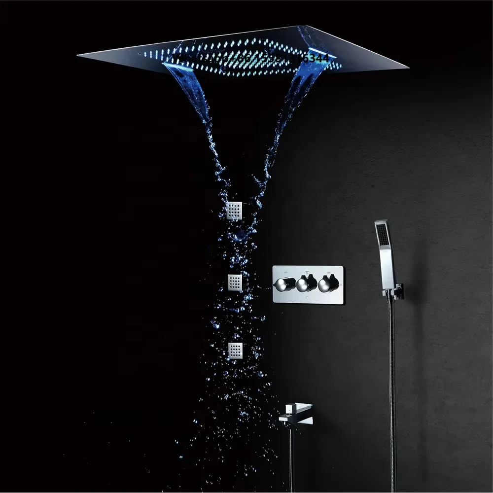 High Pressure Shower Head Bathroom Shower Faucet Mixer Set LED Music Rain Shower System with Thermostat