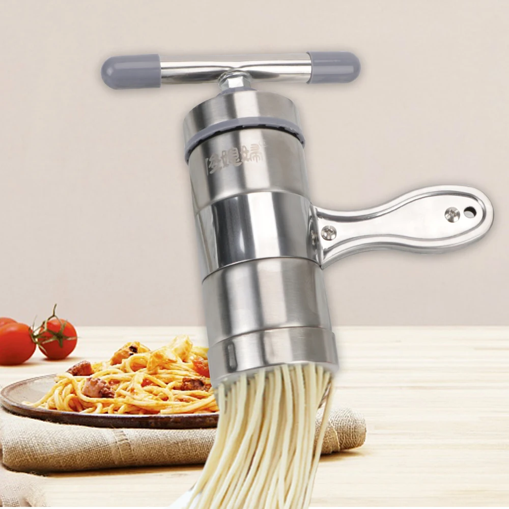 Herstellung von Spaghetti presse Nudel maschine Edelstahl manuelle Nudel hersteller Küchen bedarf mit 5 Press formen Obsts aft presse