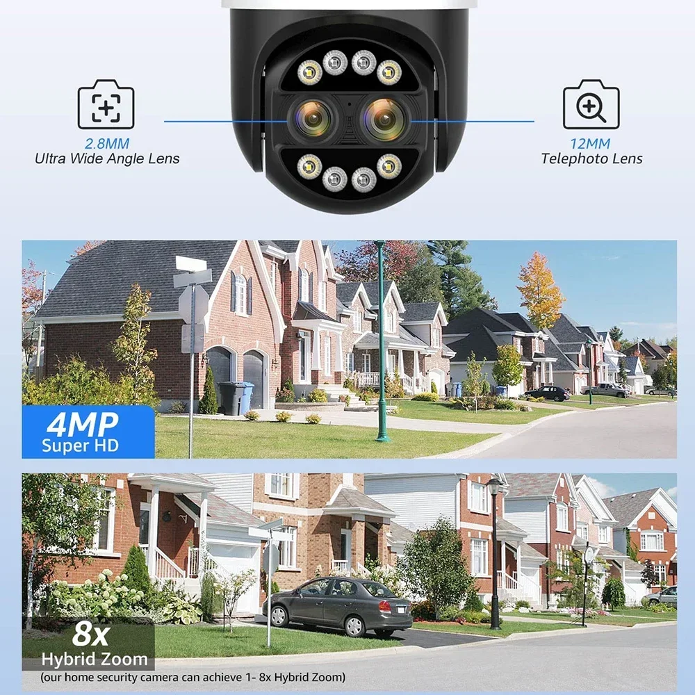 8MP Dual-lens WiFi PTZ IP Camera 8X Hybrid Zoom Outdoor Humanoid Tracking CCTV Security Cameras Two-way Talk Surveillance Camera