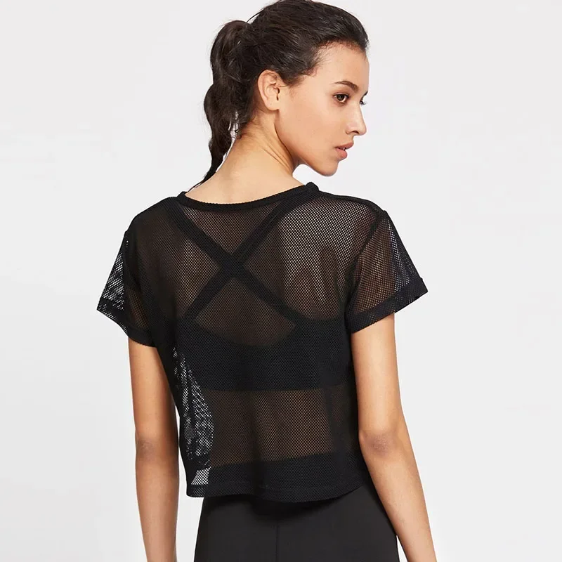 Mesh Yoga Shirt Frauen Sport Top Kurzarm T-Shirt Bluse Cover Up Fitness Tank Sportwear Quick Dry Lauf Gym Kleidung