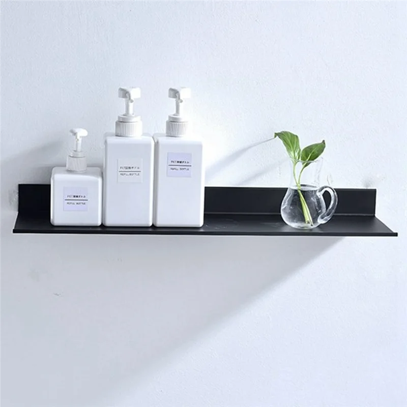 Estante flotante de pared para cocina y baño, estante de almacenamiento con espejo, estantes de esquina de ducha de Metal, organizador de armario para el hogar, color negro