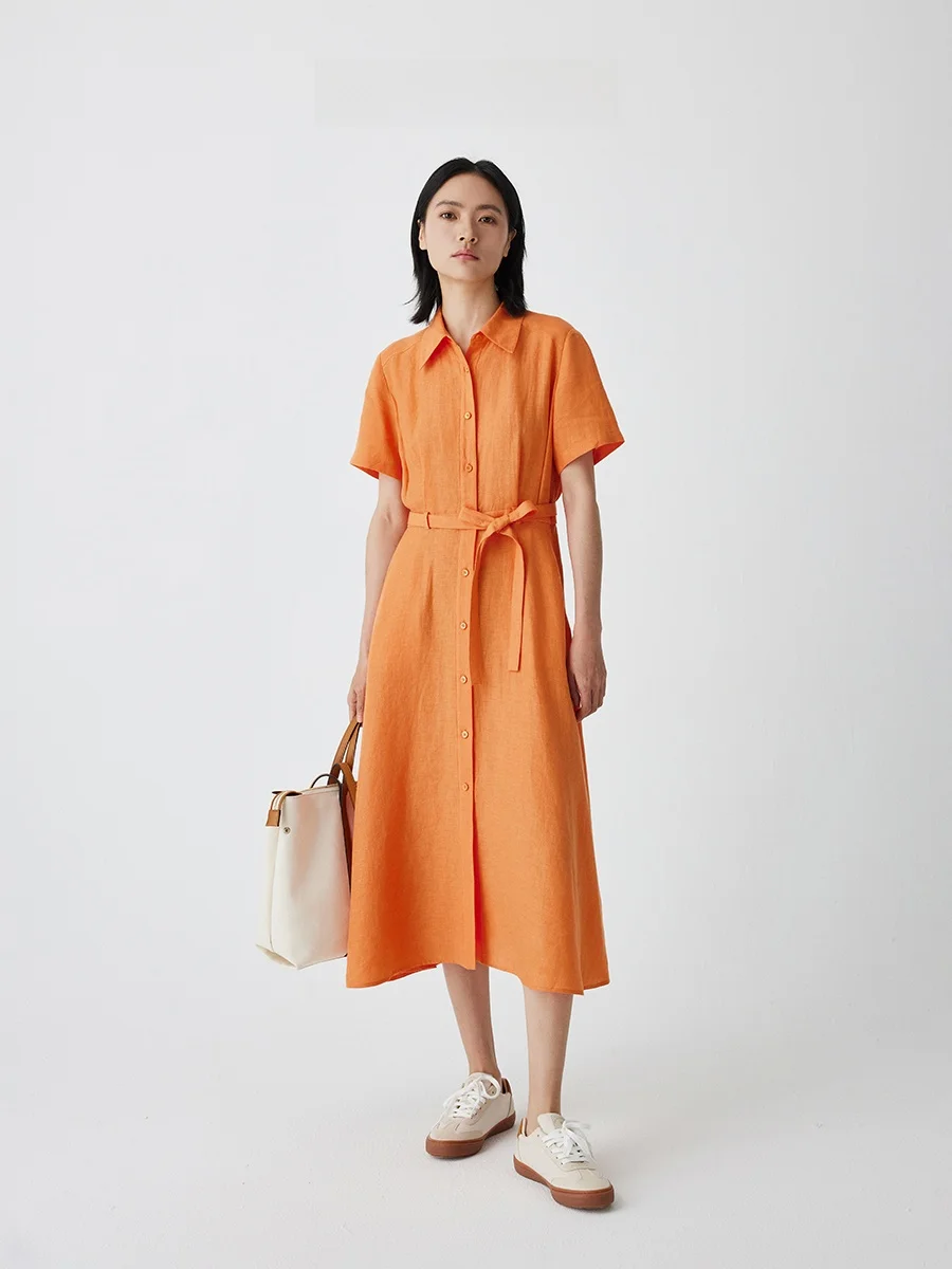 กระโปรงทรงเอเอไลน์เอวสูงผูกเข็มขัดสำหรับผู้หญิง ผ้าลินิน ยี่ห้อ Dr รุ่นสลิมมิ่ง สปริง/ซัมเมอร์ ความยาวปานกลาง สไตล์เกาหลี