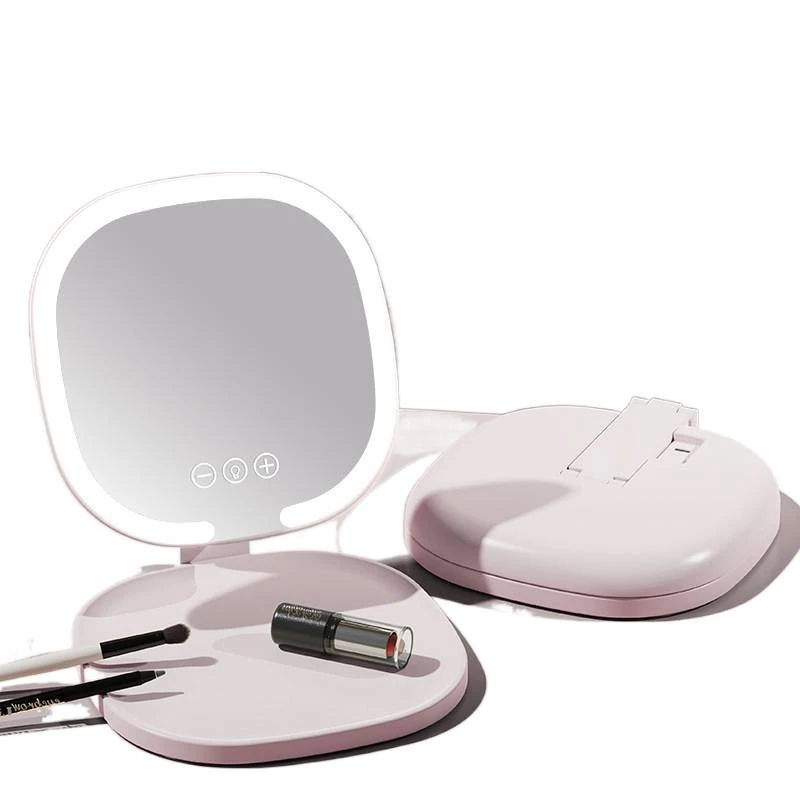 Iluminado dobrável espelho de maquiagem portátil mesa viagem ajustável brilho led recarregável compacto para mulheres adolescentes dormitório casa