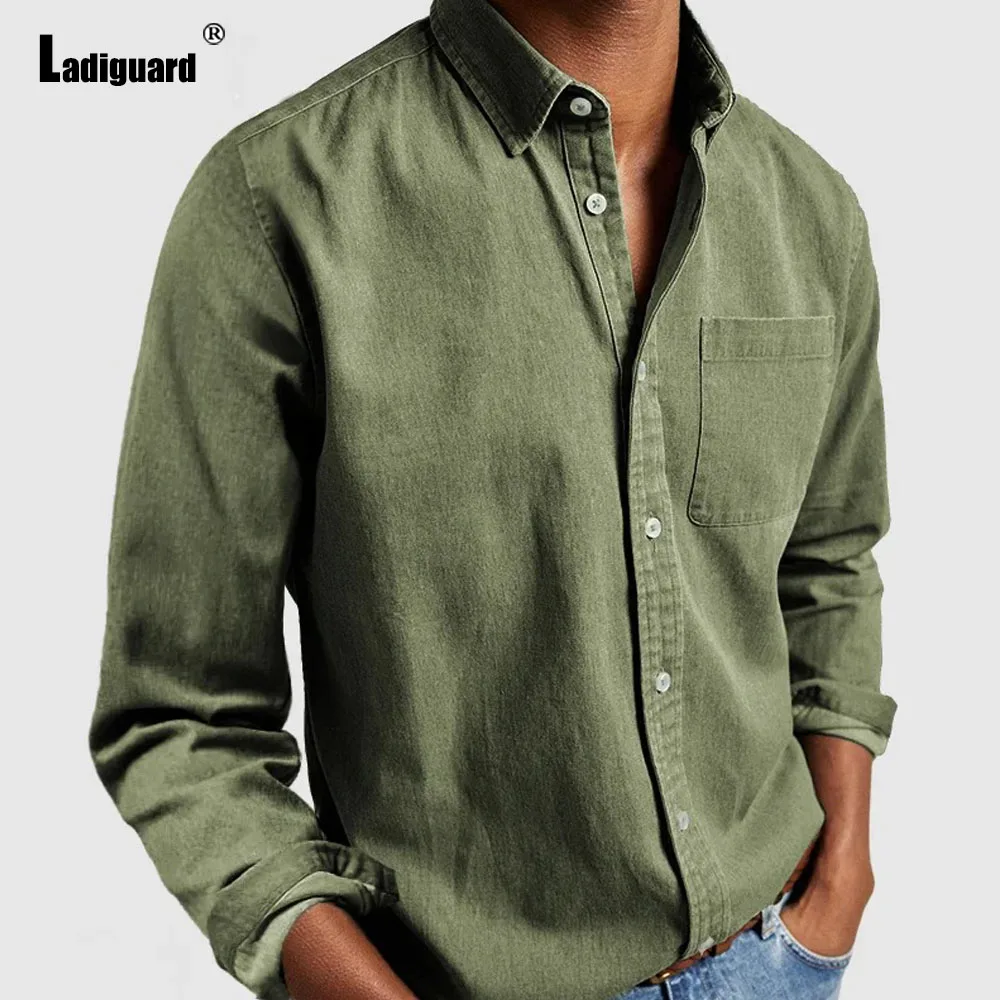 Men's Stand Pocket Casual Shirts Clothing 2024 America Europe Fashion Tops Army Green Soft Blouse Men Long Sleeves Cargo Shirt