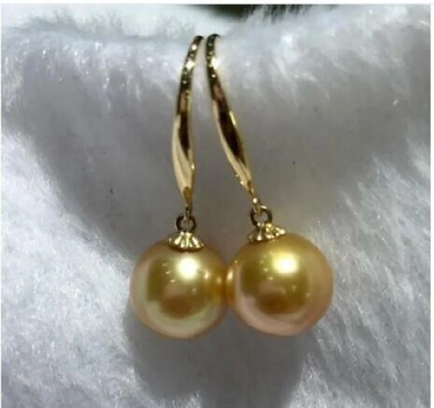 

Gorgeous AAAAA Huge 10-11mm Round South China Sea Gold Pearl Earrings 14K Gold-