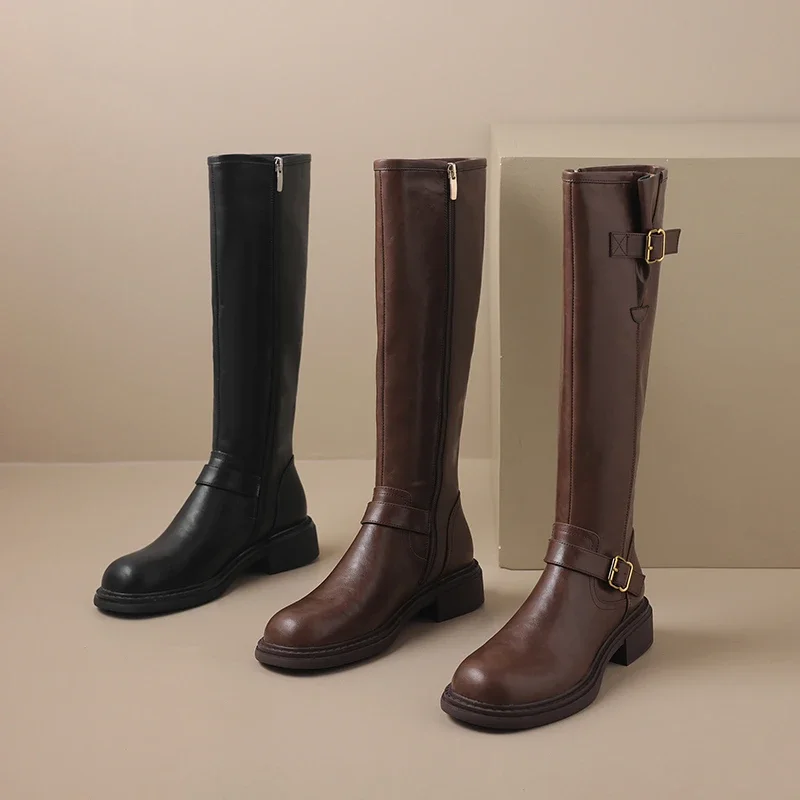 Autumn Winter Belt Buckle Women Knight High Boots Street Style Ladies Elegant Slim Long Booties botas de inverno feminina