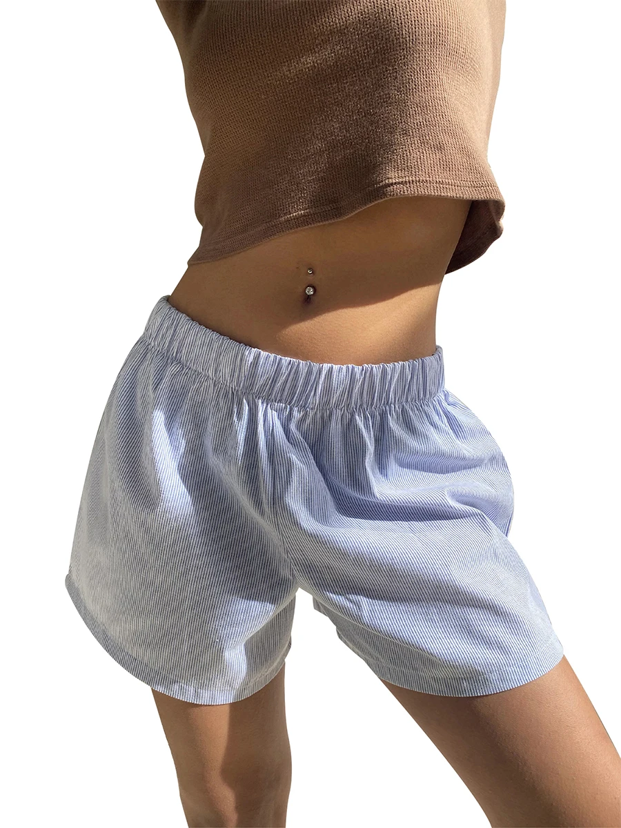 Winioder Y2K gestreifte Shorts für Frauen niedrige Taille breites Bein Nadel streifen Boxershorts Baggy Lounge Shorts süße Pyjama Shorts