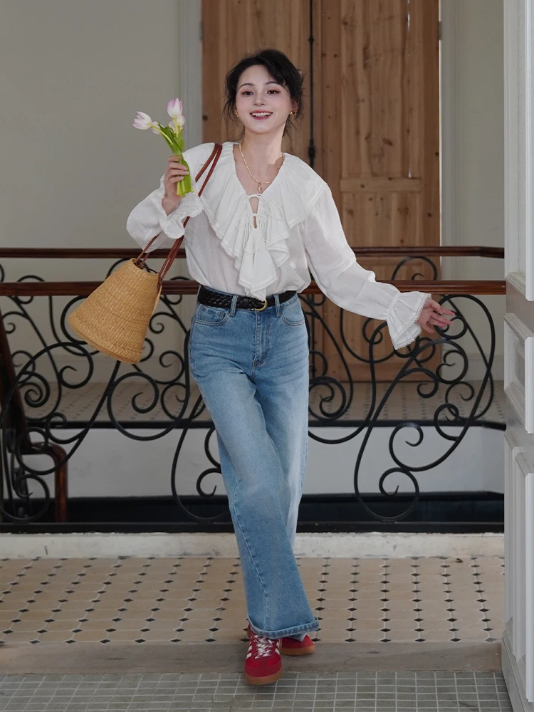 

Джинсы Waed out Distred, женские повседневные прямые брюки, всесезонные модные брендовые джинсы свободного кроя Augmap