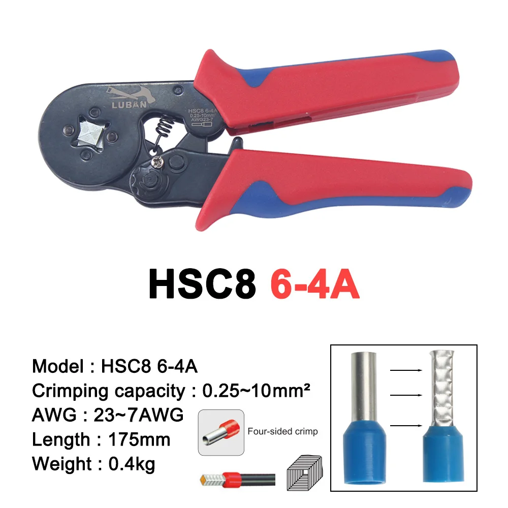 Tubular Terminal Crimping Tools, Alicador HSC8 6-4A para Terminais de 0, 25-6 mm2 23-10AWG, Alta Qualidade, Multitools, Alicatador de Mão