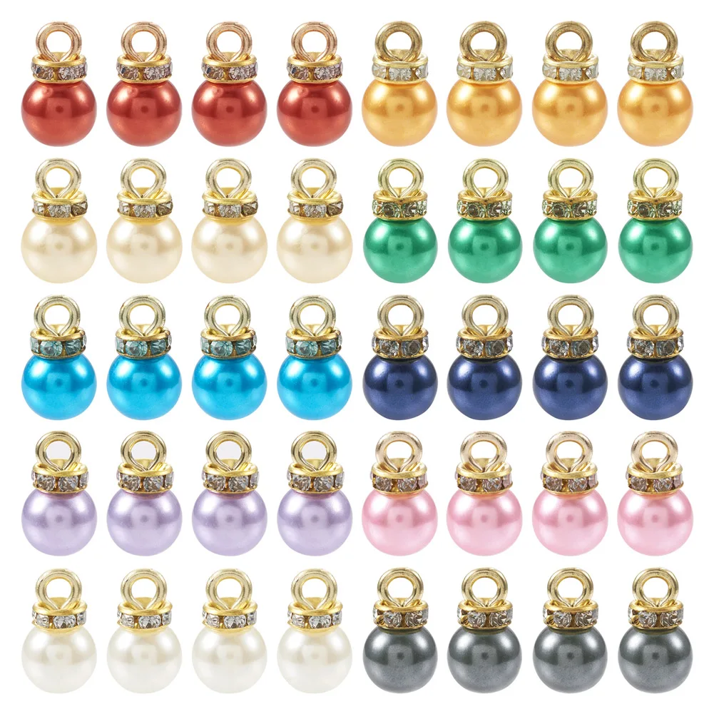 

100pcs ABS Plastic Imitation Pearl Charms Resin Rhinestone Round Pendant for Necklace Earrings DIY Jewelry Making 13-17x8-10mm