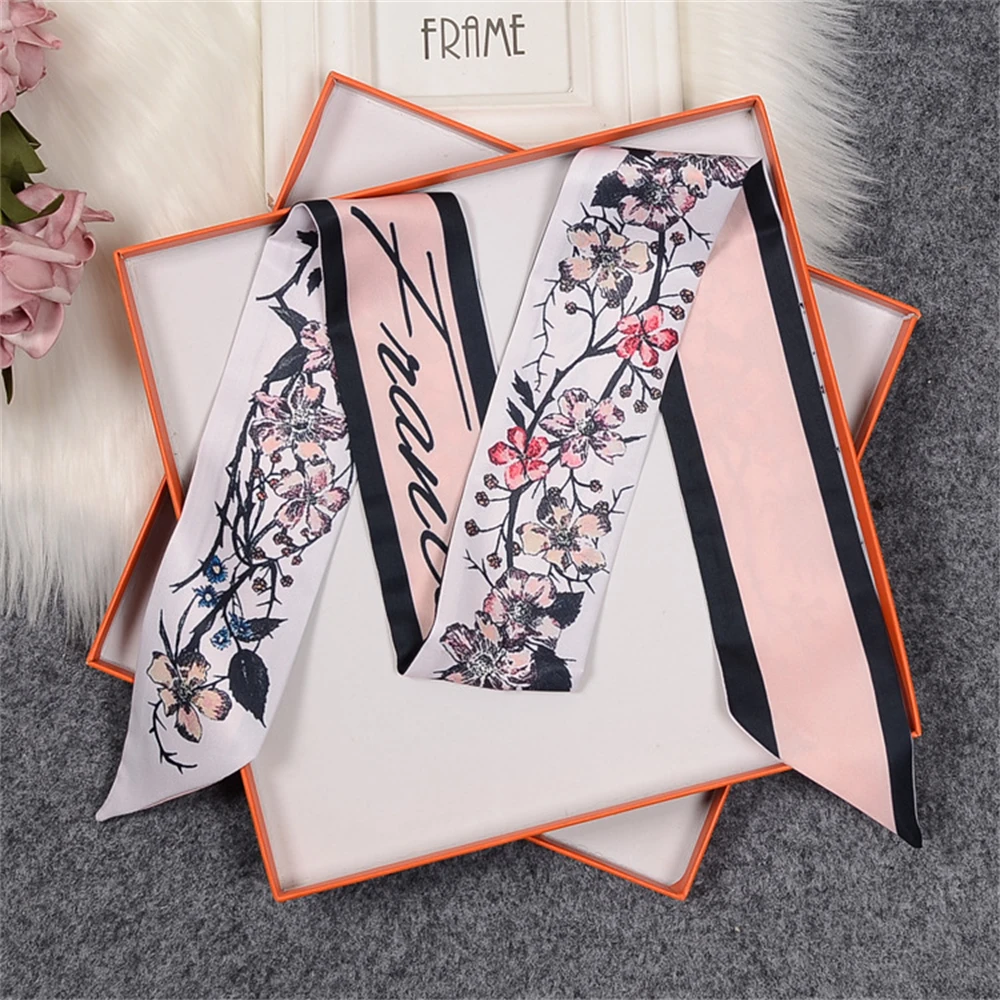 Lengthened Silk Scarf Bag Tie Ladies Neck Body Scarf Headband Square Scarf Horse Print Brand Ladies Ribbon Fall 2022