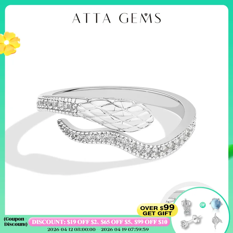 

ATTAGEMS Snake Half Eternal Moissanite Ring for Wome Engagement 925 Sterling Silver Engagement Wedding Charm Band Fine Jewellery