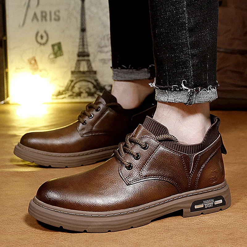 High Quality Men's Comfortable Soft Sock Mouth Casual Shoes Fashion Outdoor Retro Lace Up Thick Soled Wear-resistant Short Boots image 3