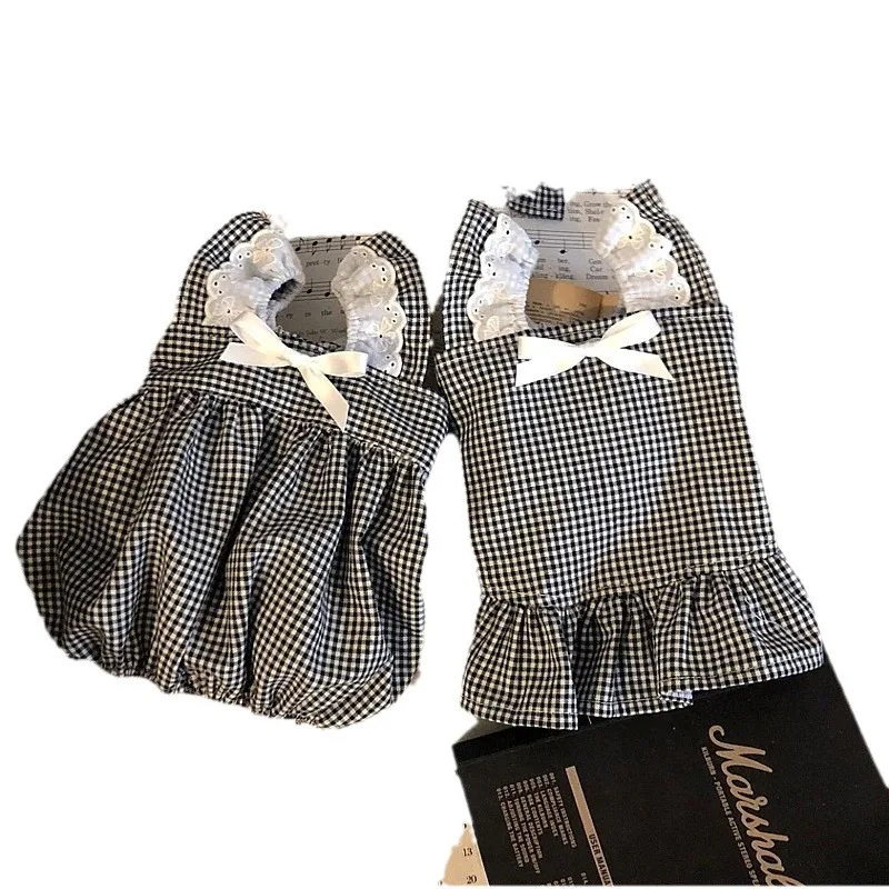 Plaid Dress Pet Dog Clothes Fashion Clothing Dogs Super Small Cute Chihuahua Print Summer Black White Girl Mascotas