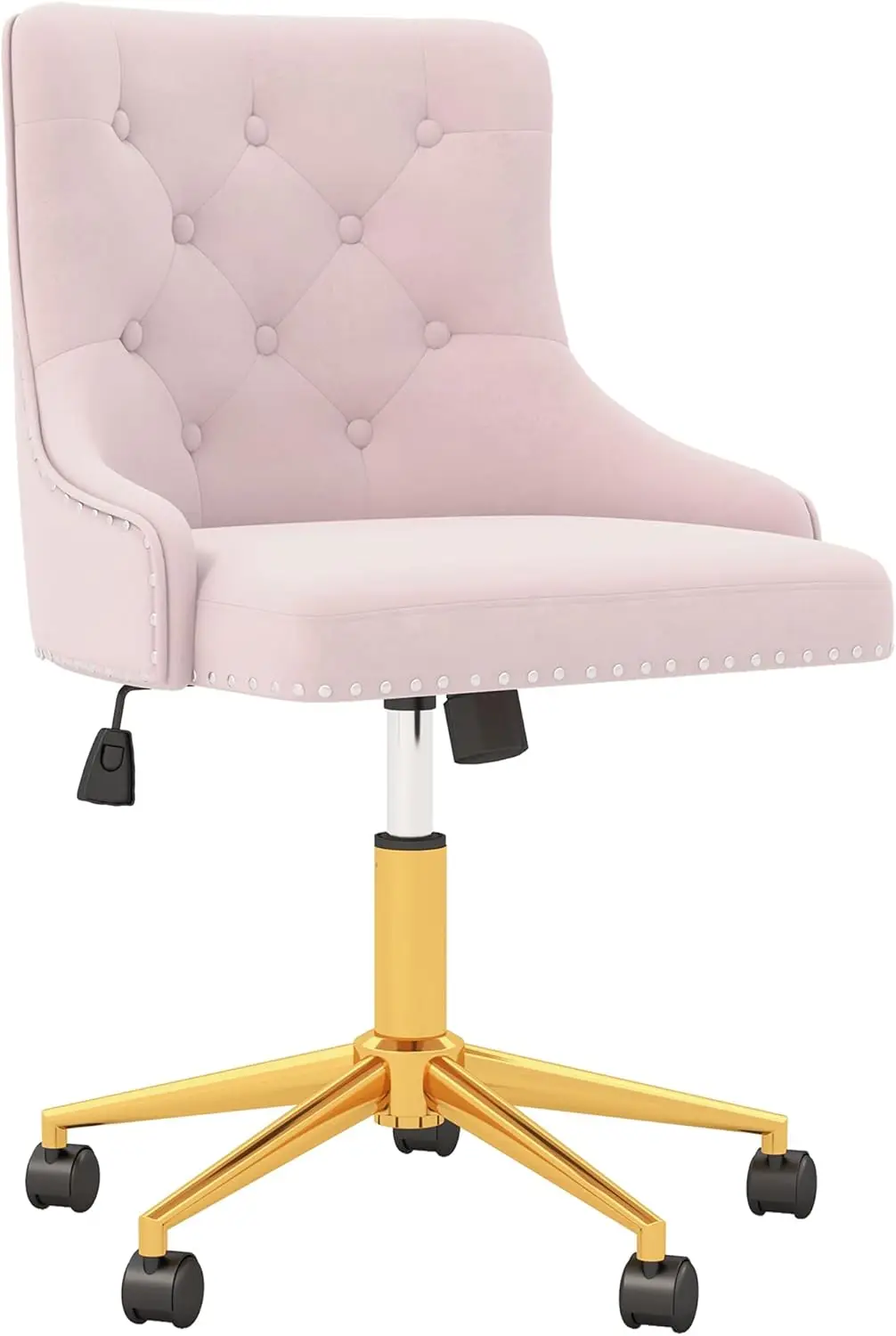 

Velvet Desk Chairs, Upholstered Swivel Comfy Makeup Vanity Chair With Tufted Back, Gold Metal Base & Wheels, Height Adjustable