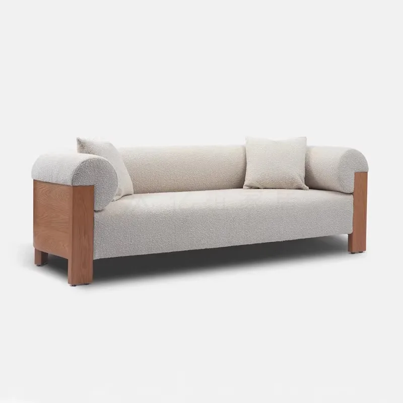 

Nordic simple small apartment solid wood living room sofa soft decoration designer model room bed and breakfast club lamb velvet