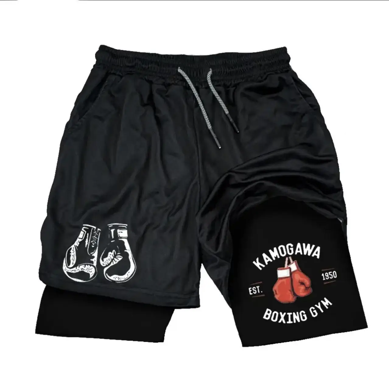 

American Animation Two-in-one Double-layer Sports Shorts Summer New Fake Two-piece Sports Casual Pants Shorts Fashion