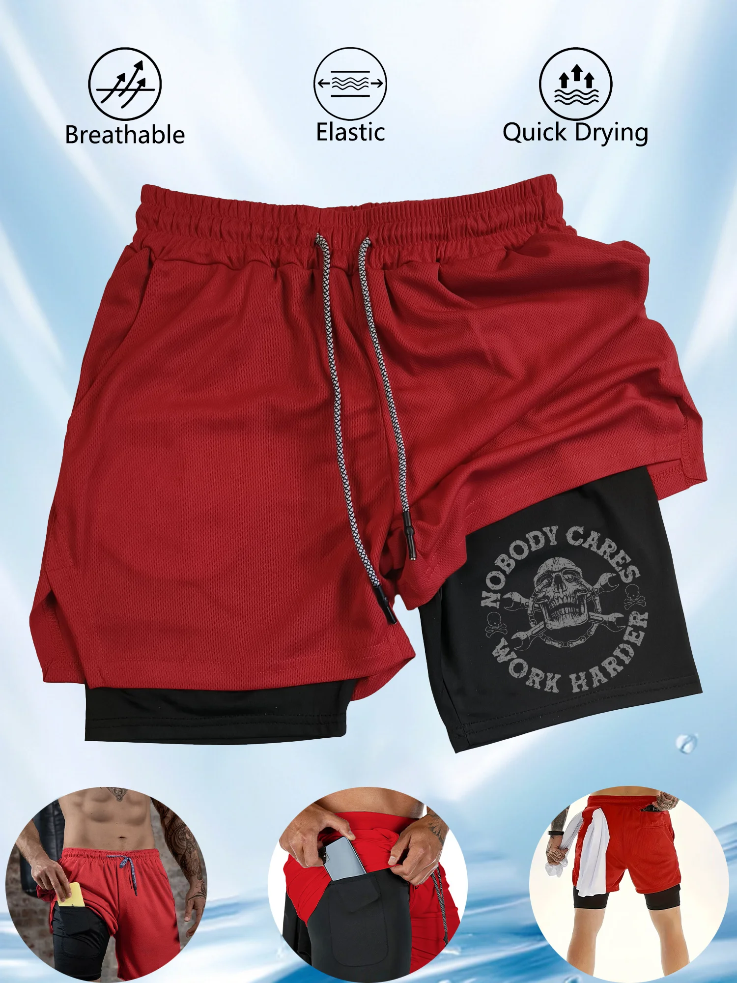 

double-deck fitness sports shorts men summer slim quick drying breathable woven Shorts Men's sweatpants training gym clothing