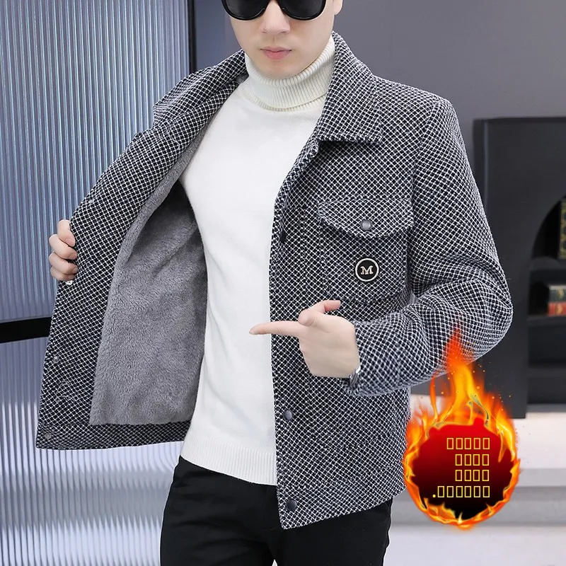 

Мужская модная утепленная короткая куртка на флисовой подкладке, зимняя повседневная универсальная куртка из полиэфирного волокна с длинными рукавами