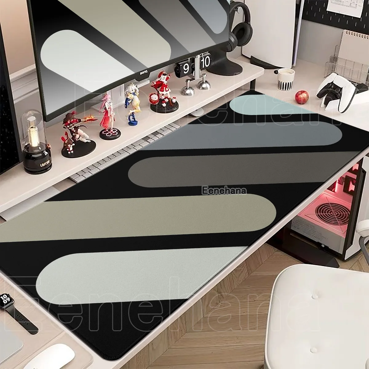 Large Sense of Science Computer Mouse Pad Gaming Accessories Black Minimalist Geometry Keyboard Pad Anti Slip Home Office Setup