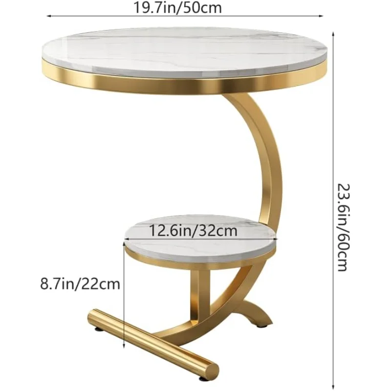 Luxury Marble End Table Decor & More Round Coffee Table with Storage Shelf for Home & Living Room | Gold Coffee Table | Outdoor & I