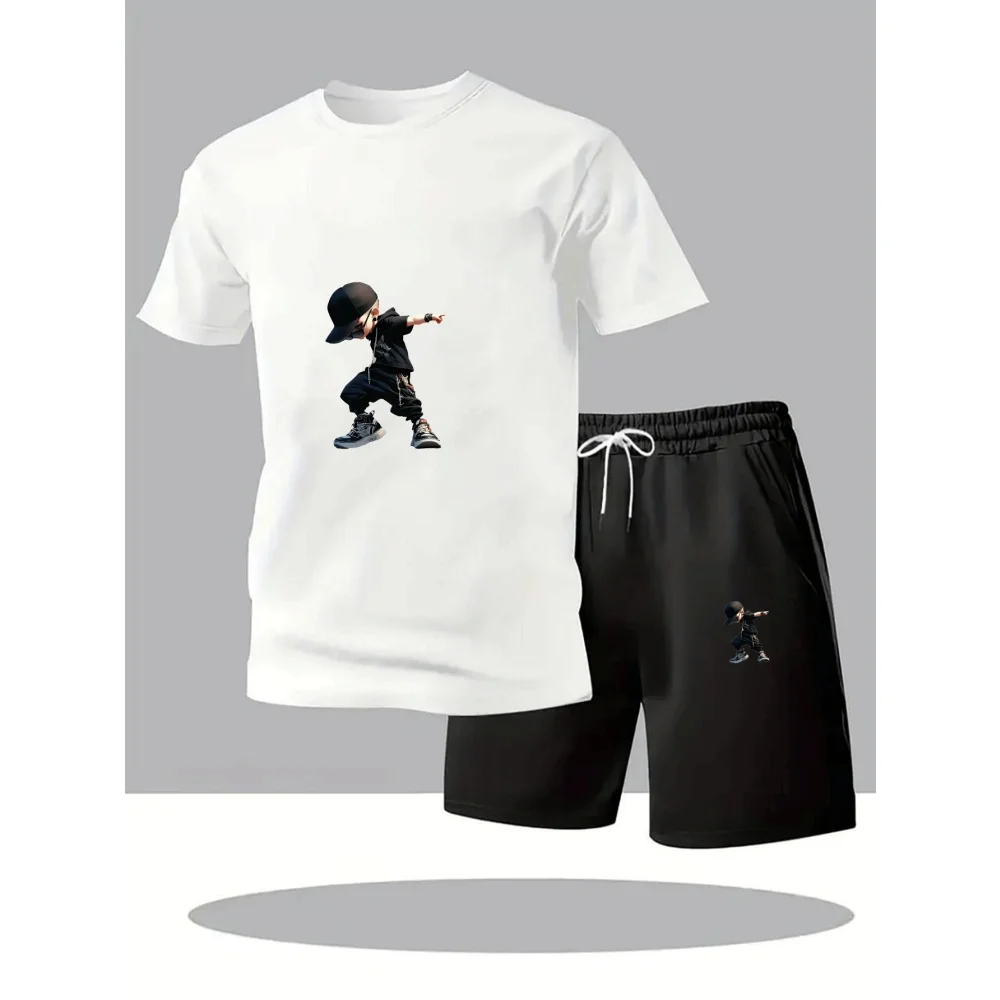 Summer Men's T-Shirts Sets Round Neck Short Sleeve T-Shirt+Sports Shorts Quick Dry Sportswear Home Outdoor Running Suit Hot Sale